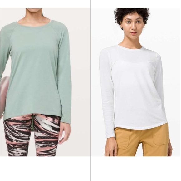 lululemon athletica Tops - Lululemon BUNDLE Two Pima Cotton Long Sleeve Tees Ever Ready White and Green